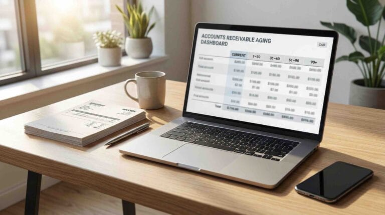 Accounts receivable process dashboard showing AR aging categories
