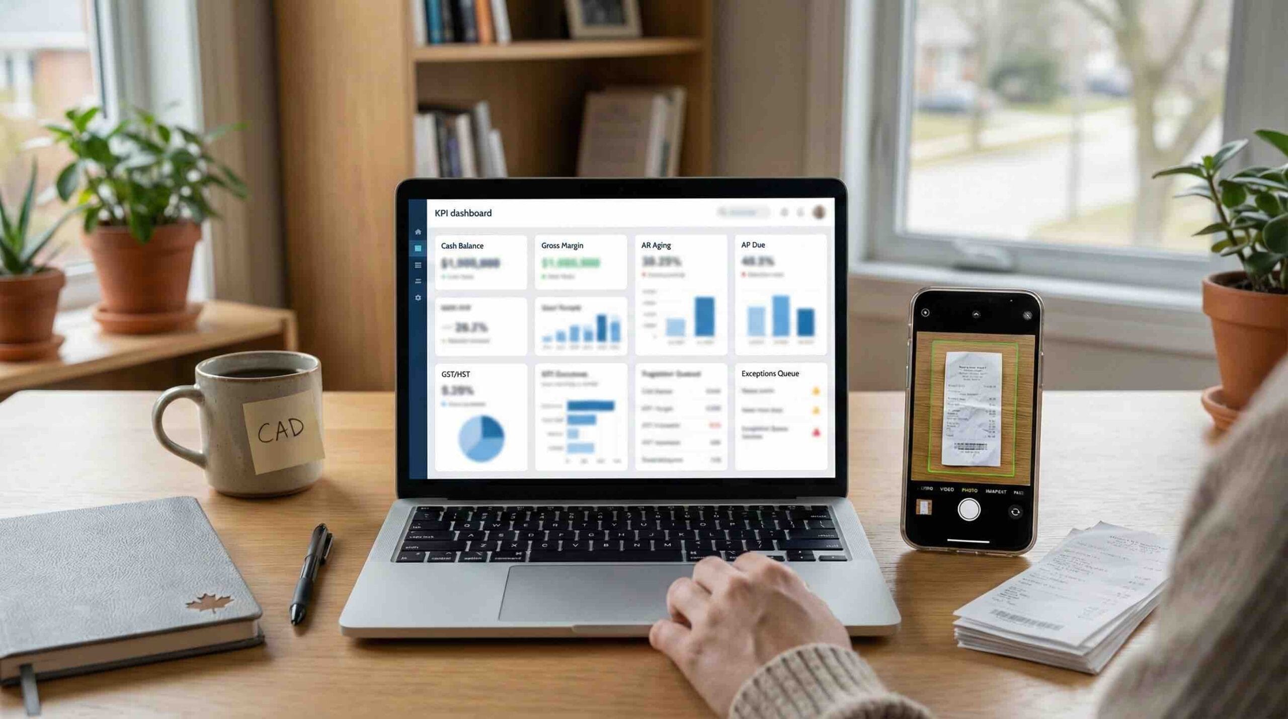 Bookkeeping Automation in 2026: What Canadian Businesses Should Automate First 1 AI bookkeeping automation Canada featured image showing KPI dashboard and receipt capture