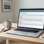 Cash flow forecast template on a laptop showing a 12-week cash plan for a Canadian business