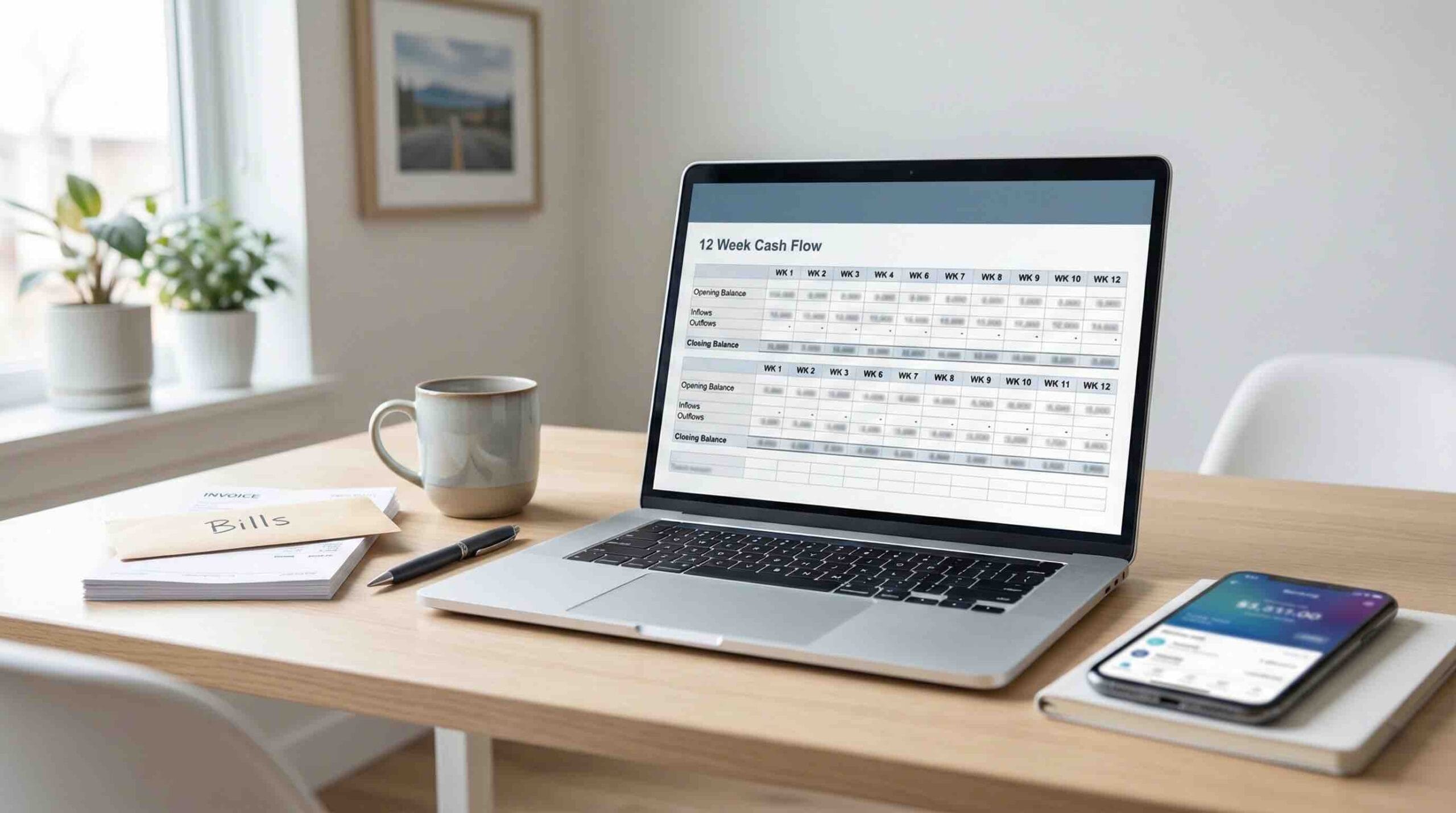 12-Week Cash Flow Forecasting: A 2026 Playbook for Canadian Businesses 1 Cash flow forecast template on a laptop showing a 12-week cash plan for a Canadian business