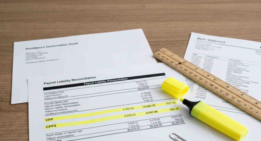 CPP2 payroll deductions 2026 payroll liability reconciliation showing CPP and CPP2 lines highlighted