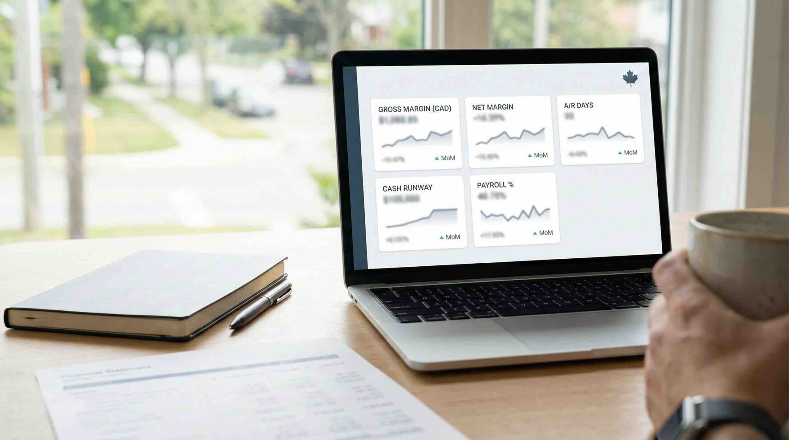 5 KPIs Every Canadian Business Should Track Monthly (2026) 1 Financial KPIs for small business dashboard on a laptop in a Canadian office