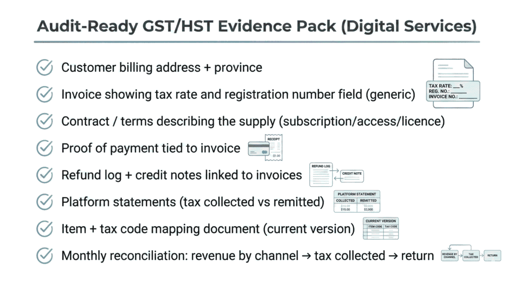 GST/HST on Digital Services in Canada (2026): A Business Guide 4 GST/HST on digital services Canada audit-ready evidence checklist