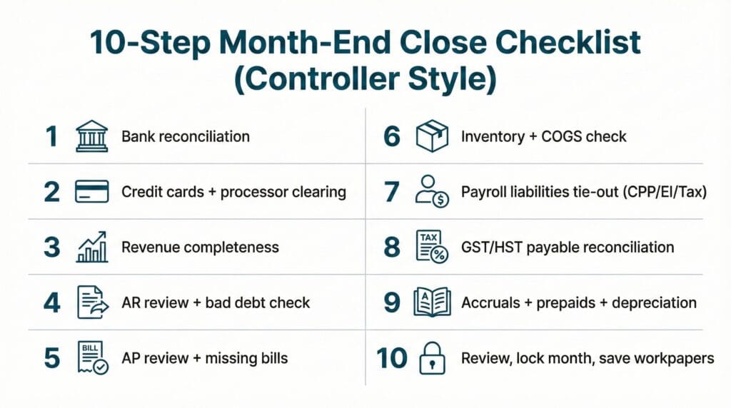Month-End Close Checklist for Canadian Businesses (2026) 3 Month-end close checklist 10-step controller style overview
