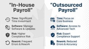 Payroll outsourcing vs in-house Canada comparison of time, software, risk, and rework