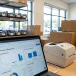 QuickBooks inventory integration workspace with inventory dashboard and barcode scanner